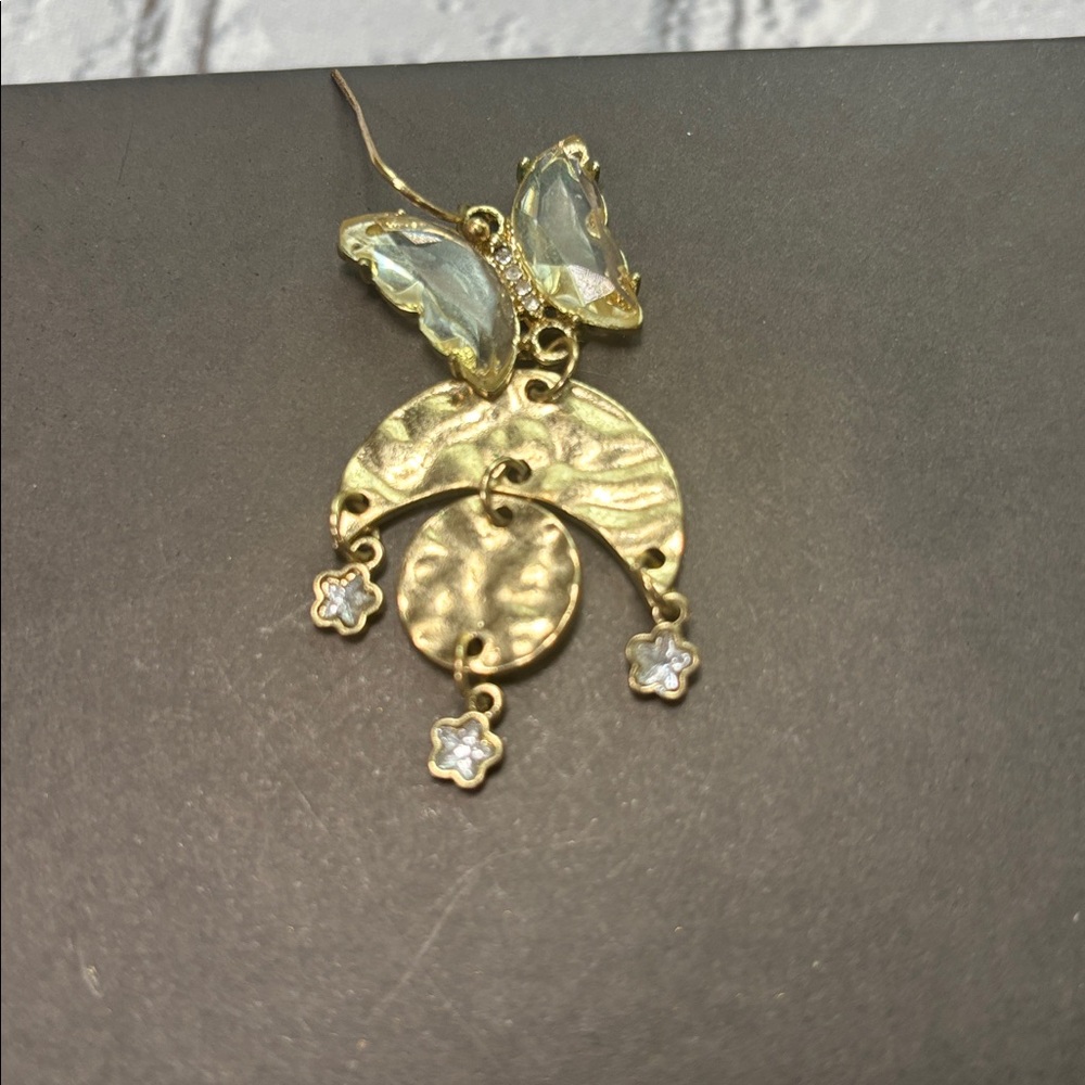 Butterfly Moon Star Gold Tone Foil Dangle Earrings - Picture 6 of 7